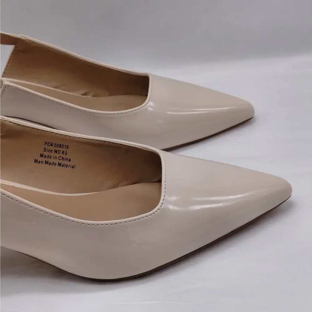Journee Collection Womens Slingback Pumps Size 6.5 Wide Nude Patent Kitten Heels